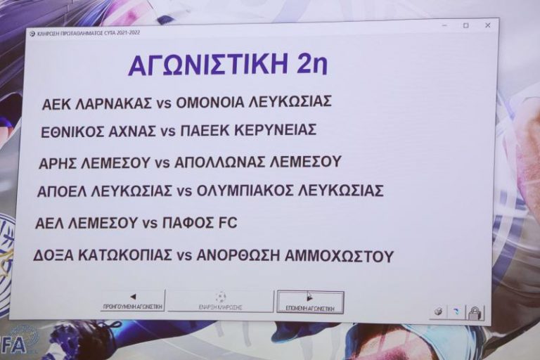 Επαναρχίζει το Πρωτάθλημα Cyta με τη διεξαγωγή της 2ης αγωνιστικής